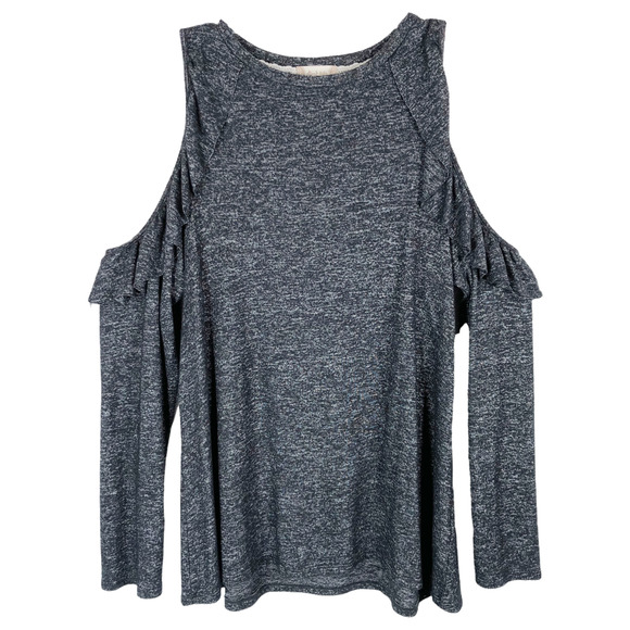 Altard State Large Top Gray Knit Ruffle Cold Shoulder Long Sleeve Heathered 1319 - Picture 1 of 8